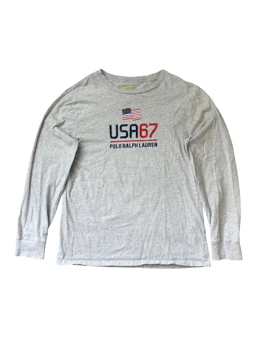 Polo Ralph Lauren Long Sleeve 1967 USA Shield T-Shirt Gray Boys Size XL 18/20